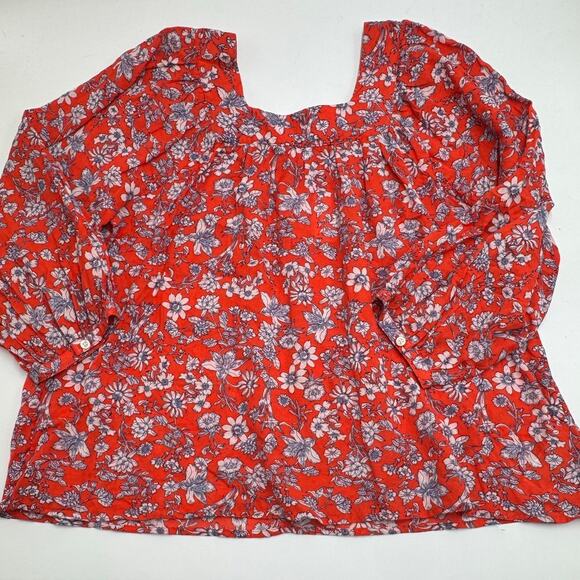 Gap · Large Petite · Blouson Sleeve Square Neck Blouse · Red Floral · NWT - Picture 3 of 11